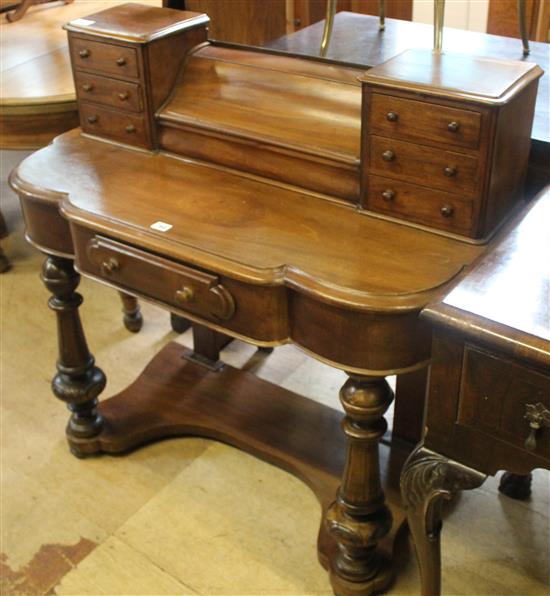 Mahogany dressing table, oval toilet mirror and an oak chair